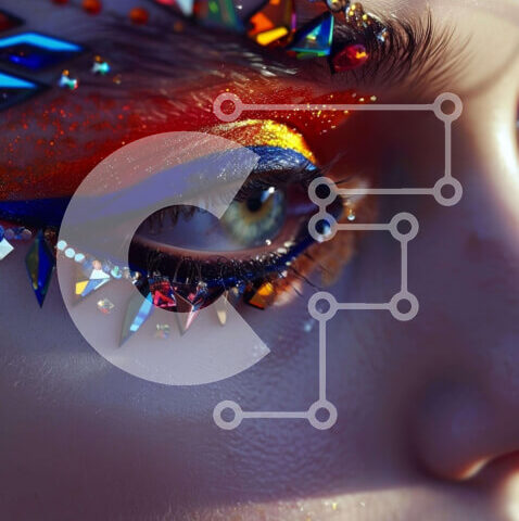 Intra Συλλεκτικό Ξύλινο Παζλ Plywood  4mm - Γυναίκα με πολύχρωμο μακιγιάζ ματιών και διακοσμητικά κοσμήματα Σε Ξύλινο Κουτί - Διαστάσεις Puzzle: 10x10 cm – 25 κομμάτια - Image 1