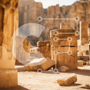 Intra Συλλεκτικό Ξύλινο Παζλ Plywood  4mm - Αρχαίες πέτρινες στήλες στα ερείπια της ερήμου Σε Ξύλινο Κουτί - Διαστάσεις Puzzle: 10x10 cm – 25 κομμάτια - Image 1