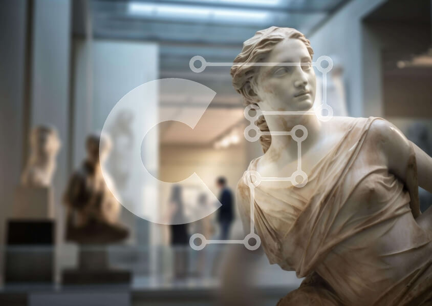 Intra Συλλεκτικό Ξύλινο Παζλ Plywood  4mm - Λευκή μαρμάρινη προτομή στο Μουσείο Τέχνης με επισκέπτες Σε Ξύλινο Κουτί - Διαστάσεις Puzzle: 10x10 cm – 25 κομμάτια