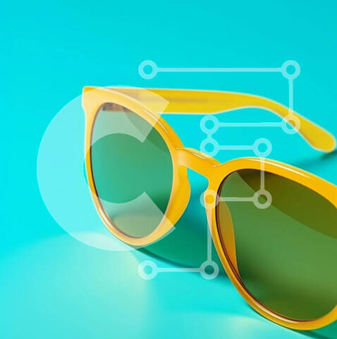 Intra Συλλεκτικό Ξύλινο Παζλ Plywood  4mm - Κίτρινα γυαλιά ηλίου σε τιρκουάζ φόντο Σε Ξύλινο Κουτί - Διαστάσεις Puzzle: 10x10 cm – 25 κομμάτια - Image 1