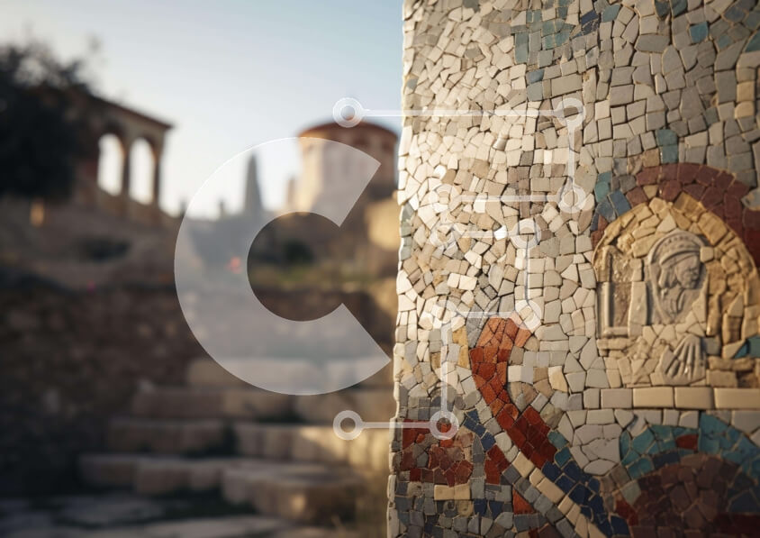 Intra Συλλεκτικό Ξύλινο Παζλ Plywood  4mm - Αρχαία στήλη με μωσαϊκό Σε Ξύλινο Κουτί - Διαστάσεις Puzzle: 10x10 cm – 25 κομμάτια