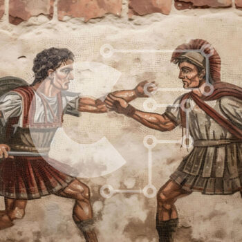 Intra Συλλεκτικό Ξύλινο Παζλ Plywood  4mm - Ζωγραφική Αρχαίων Ρωμαίων Στρατιωτών Σε Ξύλινο Κουτί - Διαστάσεις Puzzle: 10x10 cm – 25 κομμάτια - Image 1