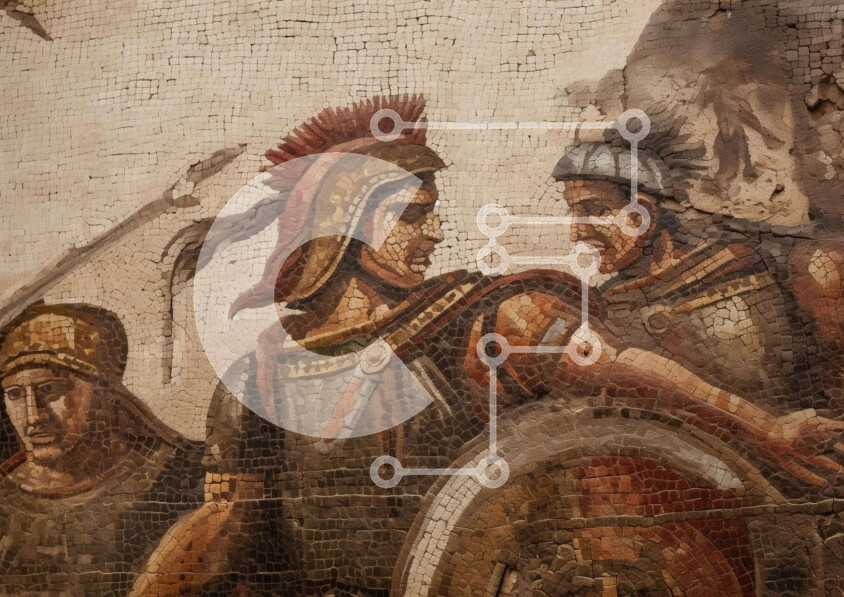 Intra Συλλεκτικό Ξύλινο Παζλ Plywood  4mm - Αρχαίοι Ρωμαίοι στρατιώτες στη μάχη Σε Ξύλινο Κουτί - Διαστάσεις Puzzle: 10x10 cm – 25 κομμάτια