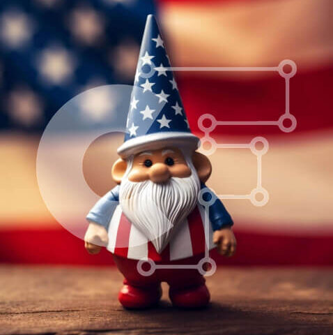 Intra Συλλεκτικό Ξύλινο Παζλ Plywood  4mm - Παιχνίδι Gnome με αμερικανική σημαία Σε Ξύλινο Κουτί - Διαστάσεις Puzzle: 10x10 cm – 25 κομμάτια - Image 1