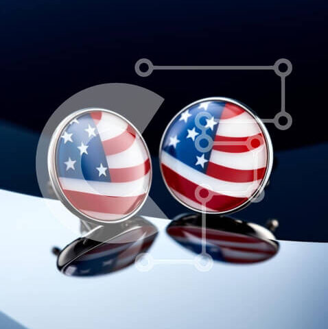 Intra Συλλεκτικό Ξύλινο Παζλ Plywood  4mm - Ασημένια μανικετόκουμπα με σχέδιο αμερικανικής σημαίας Σε Ξύλινο Κουτί - Διαστάσεις: 10x10 cm – 25 κομμάτια - Image 1