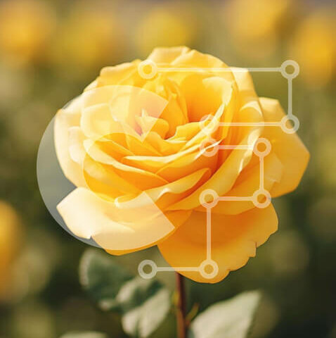 Intra Συλλεκτικό Ξύλινο Παζλ Plywood  4mm - Ανθισμένο κίτρινο τριαντάφυλλο στο πεδίο των λουλουδιών Σε Ξύλινο Κουτί - Διαστάσεις: 10x10 cm – 25 κομμάτια - Image 1