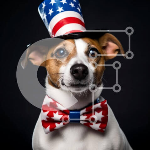 Intra Συλλεκτικό Ξύλινο Παζλ Plywood  4mm - Πατριωτικός σκύλος που γιορτάζει την 4η Ιουλίου Σε Ξύλινο Κουτί - Διαστάσεις Puzzle: 10x10 cm – 25 κομμάτια - Image 1