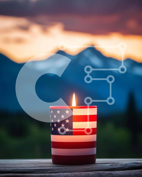 Intra Συλλεκτικό Ξύλινο Παζλ Plywood  4mm - Κερί αμερικανικής σημαίας σε ξύλινες σανίδες στο ηλιοβασίλεμα Σε Ξύλινο Κουτί - Διαστάσεις: 10x10 cm – 25 κομμάτια