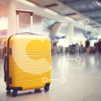 Intra Συλλεκτικό Ξύλινο Παζλ Plywood  4mm - Κίτρινη βαλίτσα στον τερματικό σταθμό του αεροδρομίου Σε Ξύλινο Κουτί - Διαστάσεις Puzzle: 10x10 cm – 25 κομμάτια - Image 1