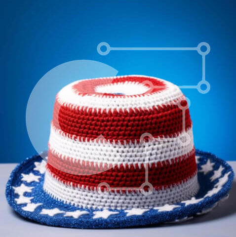 Intra Συλλεκτικό Ξύλινο Παζλ Plywood 4mm - Πατριωτικό καπέλο κροσέ με αστέρια και ρίγες Σε Ξύλινο Κουτί - Διαστάσεις Puzzle: 10x10 cm – 25 κομμάτια - Image 1