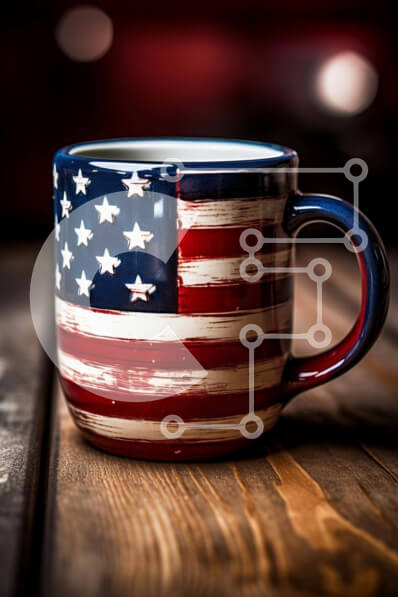 Intra Συλλεκτικό Ξύλινο Παζλ Plywood  4mm - Κούπα καφέ με θέμα την αμερικανική σημαία σε ξύλινο τραπέζι Σε Ξύλινο Κουτί - Διαστάσεις: 10x10 cm – 25 κομμάτια