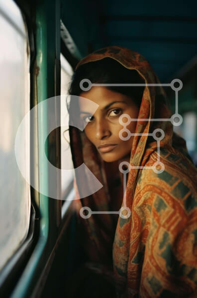 Intra Συλλεκτικό Ξύλινο Παζλ Plywood  4mm - Γυναίκα με πορτοκαλί κασκόλ που κοιτάζει έξω από το παράθυρο Σε Ξύλινο Κουτί - Διαστάσεις Puzzle: 10x10 cm – 25 κομμάτια