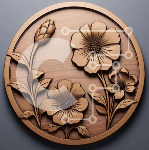 Intra Συλλεκτικό Ξύλινο Παζλ Plywood 4mm - Κυκλική ξύλινη πλάκα με λουλούδια και φύλλα Σε Ξύλινο Κουτί - Διαστάσεις Puzzle: 10x10 cm – 25 κομμάτια - Image 1