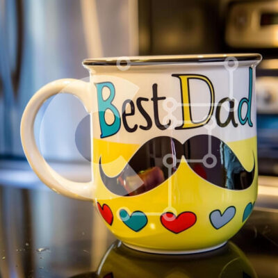 Intra Συλλεκτικό Ξύλινο Παζλ Plywood  4mm - Κίτρινη κούπα καφέ «Best Dad» με σχέδιο καρδιάς Σε Ξύλινο Κουτί - Διαστάσεις Puzzle: 10x10 cm – 25 κομμάτια - Image 1