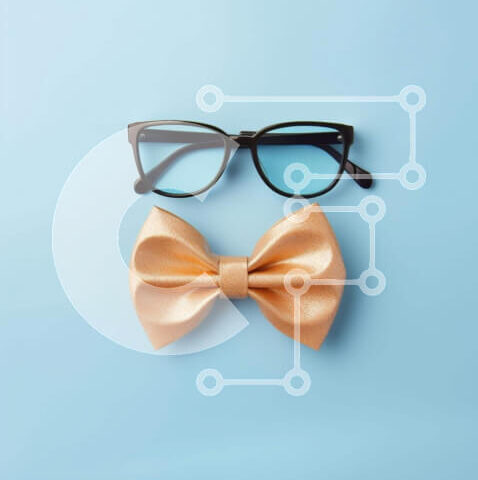 Intra Συλλεκτικό Ξύλινο Παζλ Plywood  4mm - Παπιγιόν και γυαλιά σε μπλε φόντο Σε Ξύλινο Κουτί - Διαστάσεις: 10x10 cm – 25 κομμάτια - Image 1