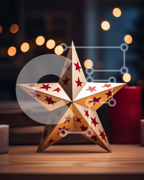 Intra Συλλεκτικό Ξύλινο Παζλ Plywood  4mm - Εορταστική διακόσμηση αστεριών σε ξύλινο τραπέζι Σε Ξύλινο Κουτί - Διαστάσεις: 10x10 cm – 25 κομμάτια