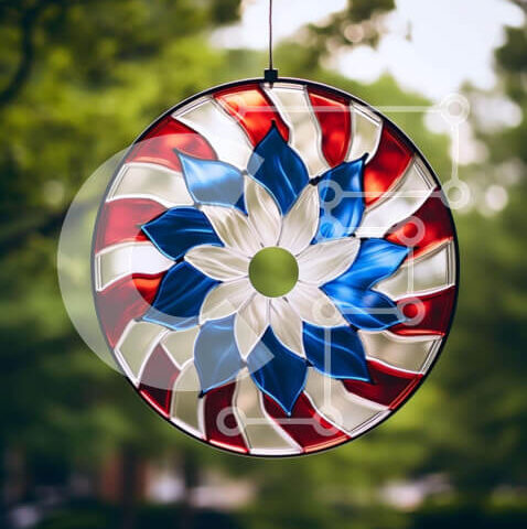 Intra Συλλεκτικό Ξύλινο Παζλ Plywood  4mm - Κόκκινο, λευκό και μπλε κουδούνι ανέμου με σχέδιο αμερικανικής σημαίας Σε Ξύλινο Κουτί - Διαστάσεις: 10x10 cm – 25 κομμάτια - Image 1