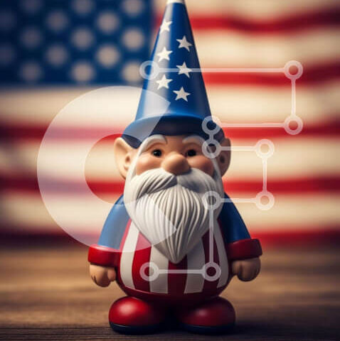 Intra Συλλεκτικό Ξύλινο Παζλ Plywood 4mm - Παιχνίδι Gnome με καπέλο αμερικανικής σημαίας Σε Ξύλινο Κουτί - Διαστάσεις Puzzle: 10x10 cm – 25 κομμάτια - Image 1