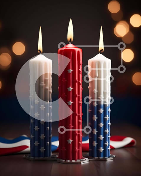 Intra Συλλεκτικό Ξύλινο Παζλ Plywood  4mm - Κόκκινα, λευκά και μπλε κεριά για τις 4 Ιουλίου Σε Ξύλινο Κουτί - Διαστάσεις: 10x10 cm – 25 κομμάτια