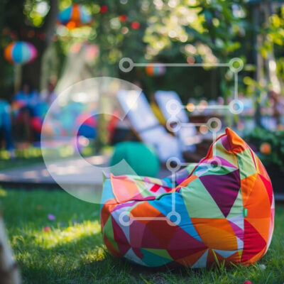 Intra Συλλεκτικό Ξύλινο Παζλ Plywood  4mm - Πολύχρωμη καρέκλα Bean Bag σε εξωτερικό περιβάλλον Σε Ξύλινο Κουτί - Διαστάσεις Puzzle: 10x10 cm – 25 κομμάτια - Image 1