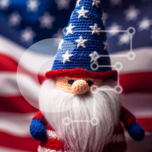 Intra Συλλεκτικό Ξύλινο Παζλ Plywood  4mm - Κροσέ gnome με αμερικανική σημαία Σε Ξύλινο Κουτί - Διαστάσεις Puzzle: 10x10 cm – 25 κομμάτια