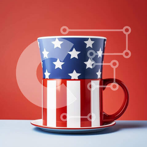 Intra Συλλεκτικό Ξύλινο Παζλ Plywood 4mm - Κύπελλο και πιατάκι αμερικανικής σημαίας Σε Ξύλινο Κουτί - Διαστάσεις Puzzle: 10x10 cm – 25 κομμάτια - Image 1