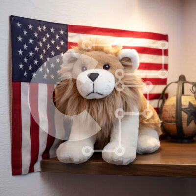 Intra Συλλεκτικό Ξύλινο Παζλ Plywood  4mm - Γεμιστό λιοντάρι με αμερικανική σημαία Σε Ξύλινο Κουτί - Διαστάσεις: 10x10 cm – 25 κομμάτια - Image 1