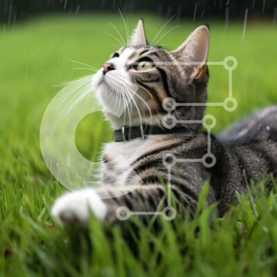 Intra Συλλεκτικό Ξύλινο Παζλ Plywood  4mm - Γάτα στο γρασίδι που κοιτάζει τον ουρανό τη βροχερή μέρα Σε Ξύλινο Κουτί - Διαστάσεις: 10x10 cm – 25 κομμάτια - Image 1