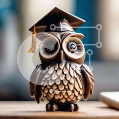 Intra Συλλεκτικό Ξύλινο Παζλ Plywood  4mm - Ειδώλιο κουκουβάγιας με καπάκι αποφοίτησης σε ξύλινο τραπέζι με κινητό τηλέφωνο Σε Ξύλινο Κουτί - Διαστάσεις Puzzle: 10x10 cm – 25 κομμάτια - Image 1