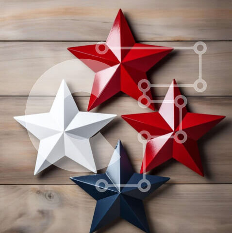 Intra Συλλεκτικό Ξύλινο Παζλ Plywood  4mm - Πατριωτικές διακοσμήσεις αστεριών σε ξύλινο φόντο Σε Ξύλινο Κουτί - Διαστάσεις Puzzle: 10x10 cm – 25 κομμάτια - Image 1