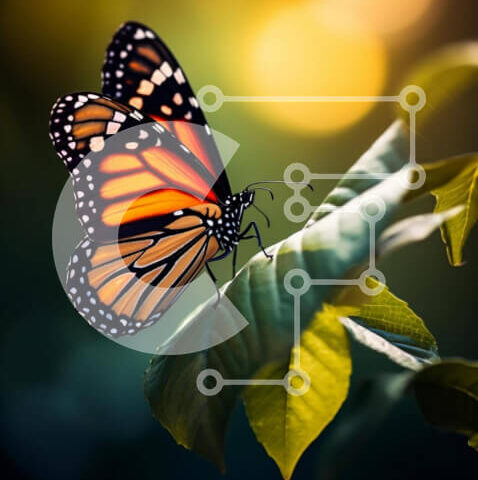 Intra Συλλεκτικό Ξύλινο Παζλ Plywood 4mm - Πεταλούδα μονάρχης σκαρφαλωμένη στο φύλλο Σε Ξύλινο Κουτί - Διαστάσεις: 10x10 cm – 25 κομμάτια - Image 1