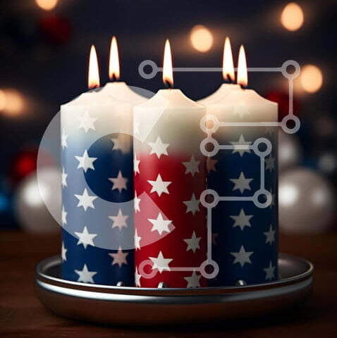 Intra Συλλεκτικό Ξύλινο Παζλ Plywood  4mm - Γιορτή 4ης Ιουλίου με πατριωτικά κεριά και πυροτεχνήματα Σε Ξύλινο Κουτί - Διαστάσεις: 10x10 cm – 25 κομμάτια - Image 1