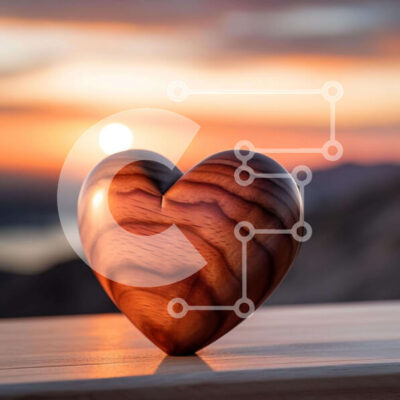 Intra Συλλεκτικό Ξύλινο Παζλ Plywood  4mm - Ξύλινο αντικείμενο σε σχήμα καρδιάς σε τραπέζι εξωτερικού χώρου με ηλιοβασίλεμα Σε Ξύλινο Κουτί - Διαστάσεις: 10x10 cm – 25 κομμάτια - Image 1