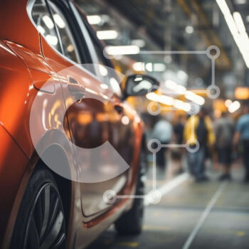 Intra Συλλεκτικό Ξύλινο Παζλ Plywood  4mm - Πορτοκαλί αυτοκίνητο στο εργοστάσιο με ανθρώπους Σε Ξύλινο Κουτί - Διαστάσεις Puzzle: 10x10 cm – 25 κομμάτια - Image 1