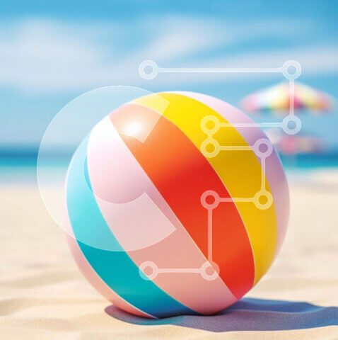 Intra Συλλεκτικό Ξύλινο Παζλ Plywood 4mm - Πολύχρωμη μπάλα παραλίας στην αμμώδη παραλία Σε Ξύλινο Κουτί - Διαστάσεις: 10x10 cm – 25 κομμάτια - Image 1