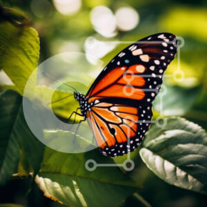 Intra Συλλεκτικό Ξύλινο Παζλ Plywood  4mm - Πορτοκαλί και μαύρη πεταλούδα στο πράσινο φύλλο Σε Ξύλινο Κουτί - Διαστάσεις: 10x10 cm – 25 κομμάτια