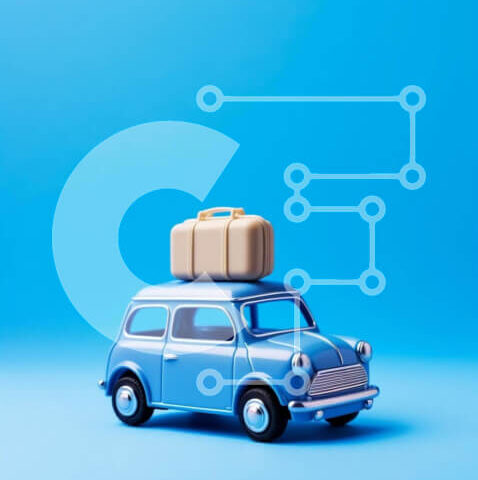 Intra Συλλεκτικό Ξύλινο Παζλ Plywood  4mm - Μπλε αυτοκίνητο παιχνίδι με αποσκευές για ταξίδι Σε Ξύλινο Κουτί - Διαστάσεις Puzzle: 10x10 cm – 25 κομμάτια - Image 1