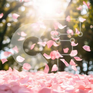 Intra Συλλεκτικό Ξύλινο Παζλ Plywood  4mm - Σκόρπιση ροζ πετάλων στο έδαφος κάτω από το φως του ήλιου Σε Ξύλινο Κουτί - Διαστάσεις Puzzle: 10x10 cm – 25 κομμάτια