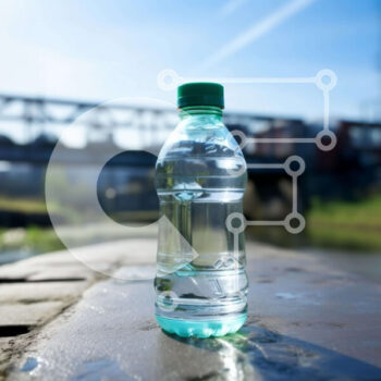 Intra Συλλεκτικό Ξύλινο Παζλ Plywood  4mm - Άδειο μπουκάλι νερό σε σιδερένιο κιγκλίδωμα δίπλα στο ποτάμι Σε Ξύλινο Κουτί - Διαστάσεις: 10x10 cm – 25 κομμάτια - Image 1