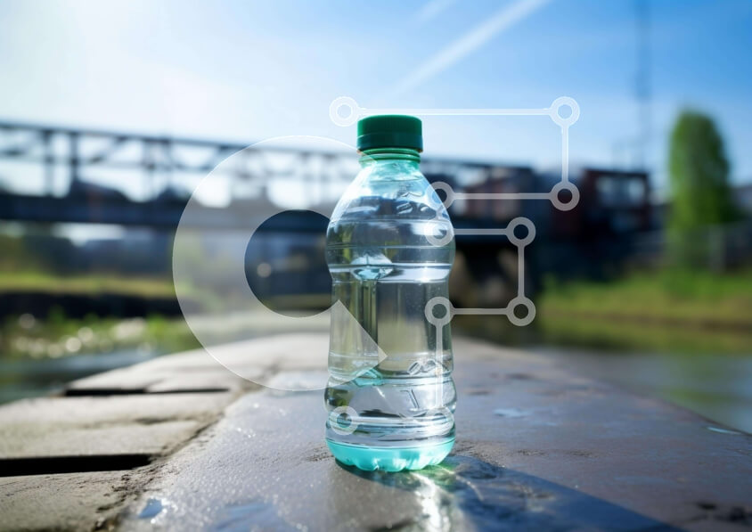 Intra Συλλεκτικό Ξύλινο Παζλ Plywood  4mm - Άδειο μπουκάλι νερό σε σιδερένιο κιγκλίδωμα δίπλα στο ποτάμι Σε Ξύλινο Κουτί - Διαστάσεις: 10x10 cm – 25 κομμάτια