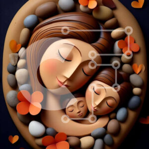 Intra Συλλεκτικό Ξύλινο Παζλ Plywood  4mm - Mother and Baby Rocks με λουλούδια Σε Ξύλινο Κουτί - Διαστάσεις: 10x10 cm – 25 κομμάτια