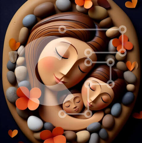 Intra Συλλεκτικό Ξύλινο Παζλ Plywood  4mm - Mother and Baby Rocks με λουλούδια Σε Ξύλινο Κουτί - Διαστάσεις: 10x10 cm – 25 κομμάτια - Image 1