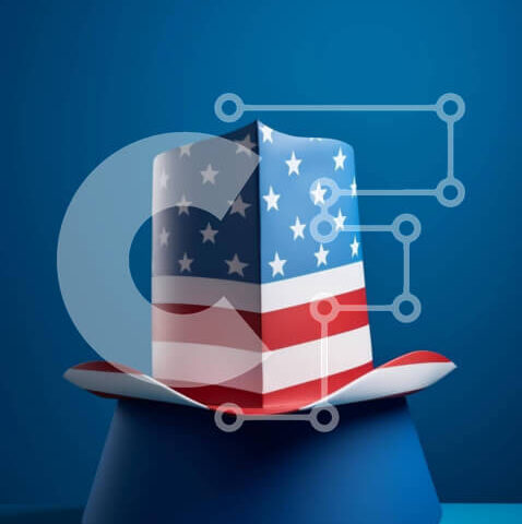 Intra Συλλεκτικό Ξύλινο Παζλ Plywood  4mm - Καπέλο αμερικανικής σημαίας σε μπλε φόντο Σε Ξύλινο Κουτί - Διαστάσεις: 10x10 cm – 25 κομμάτια - Image 1