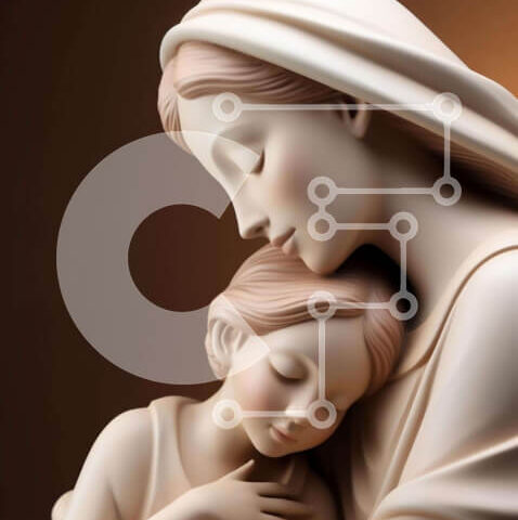 Intra Συλλεκτικό Ξύλινο Παζλ Plywood  4mm - Άγαλμα της Παναγίας που αγκαλιάζει το παιδί της Σε Ξύλινο Κουτί - Διαστάσεις Puzzle: 10x10 cm – 25 κομμάτια - Image 1