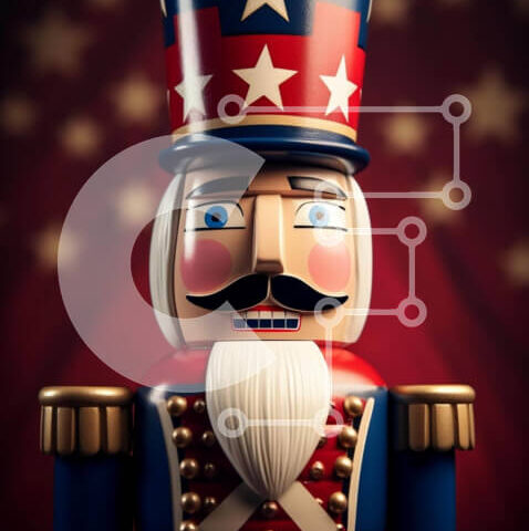 Intra Συλλεκτικό Ξύλινο Παζλ Plywood  4mm - Πατριωτικός Καρυοθραύστης με φόντο αμερικανική σημαία Σε Ξύλινο Κουτί - Διαστάσεις Puzzle: 10x10 cm – 25 κομμάτια - Image 1