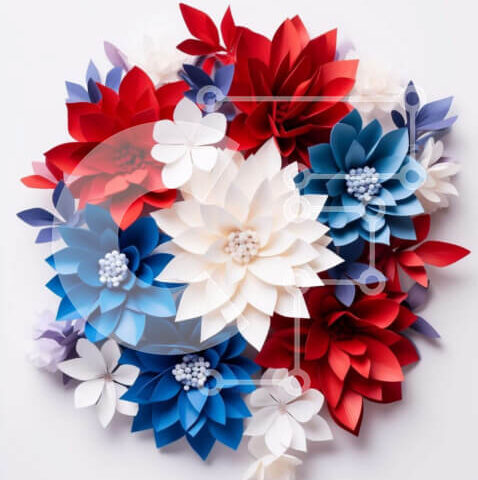 Intra Συλλεκτικό Ξύλινο Παζλ Plywood 4mm - Κυκλική διάταξη από χάρτινα λουλούδια που μοιάζουν με αμερικανική σημαία Σε Ξύλινο Κουτί - Διαστάσεις Puzzle: 10x10 cm – 25 κομμάτια - Image 1