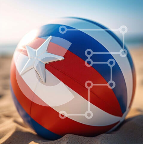 Intra Συλλεκτικό Ξύλινο Παζλ Plywood 4mm - Κόκκινη, λευκή και μπλε μπάλα παραλίας με διακόσμηση αμερικανικής σημαίας Σε Ξύλινο Κουτί - Διαστάσεις Puzzle: 10x10 cm – 25 κομμάτια - Image 1