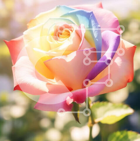 Intra Συλλεκτικό Ξύλινο Παζλ Plywood  4mm - Ζωντανό πολύχρωμο τριαντάφυλλο που ανθίζει σε έναν κήπο Σε Ξύλινο Κουτί - Διαστάσεις: 10x10 cm – 25 κομμάτια - Image 1