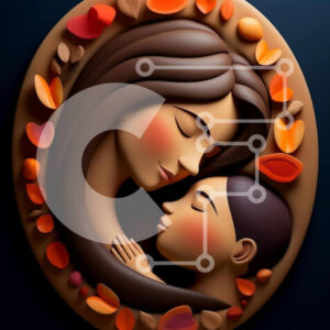 Intra Συλλεκτικό Ξύλινο Παζλ Plywood  4mm - Αφηρημένο γλυπτό της μητέρας και του παιδιού που αγκαλιάζονται με τα φύλλα Σε Ξύλινο Κουτί - Διαστάσεις Puzzle: 10x10 cm – 25 κομμάτια