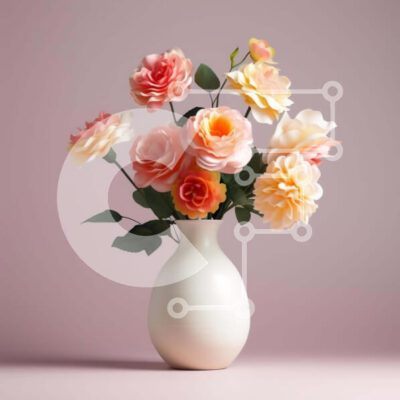 Intra Συλλεκτικό Ξύλινο Παζλ Plywood  4mm - Λευκό βάζο με ροζ, πορτοκαλί και κίτρινα τριαντάφυλλα Σε Ξύλινο Κουτί - Διαστάσεις: 10x10 cm – 25 κομμάτια - Image 1